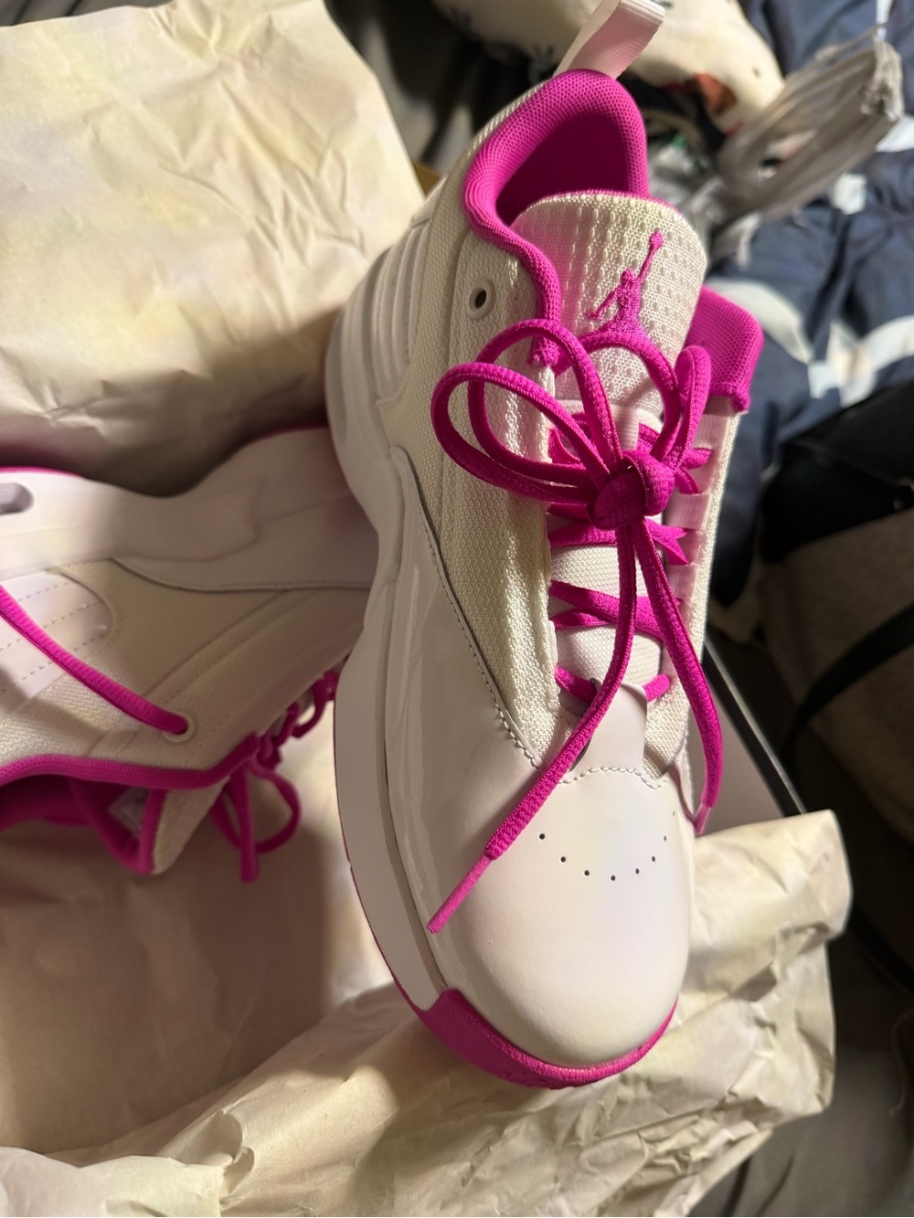 Jordan Women's White and Hot Pink Low-Top Sneakers - Picture 2 of 3